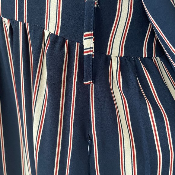 Navy Stripe Surplice Collar Long Sleeve Dress Overlay - Picture 7 of 11